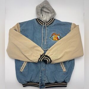 VTG 90s Disney Winnie The Pooh XXXTentacion Hooded Denim Bomber Jacket Size XL